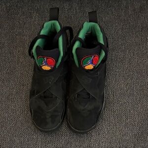 Jordan Retro 8 Boys Black Green and Red Sneakers